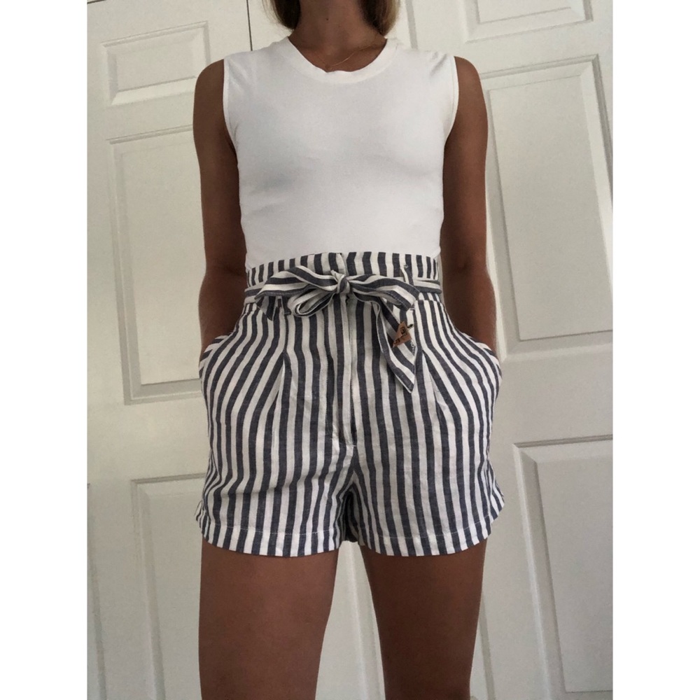 High Waisted Blue & White Striped Shorts